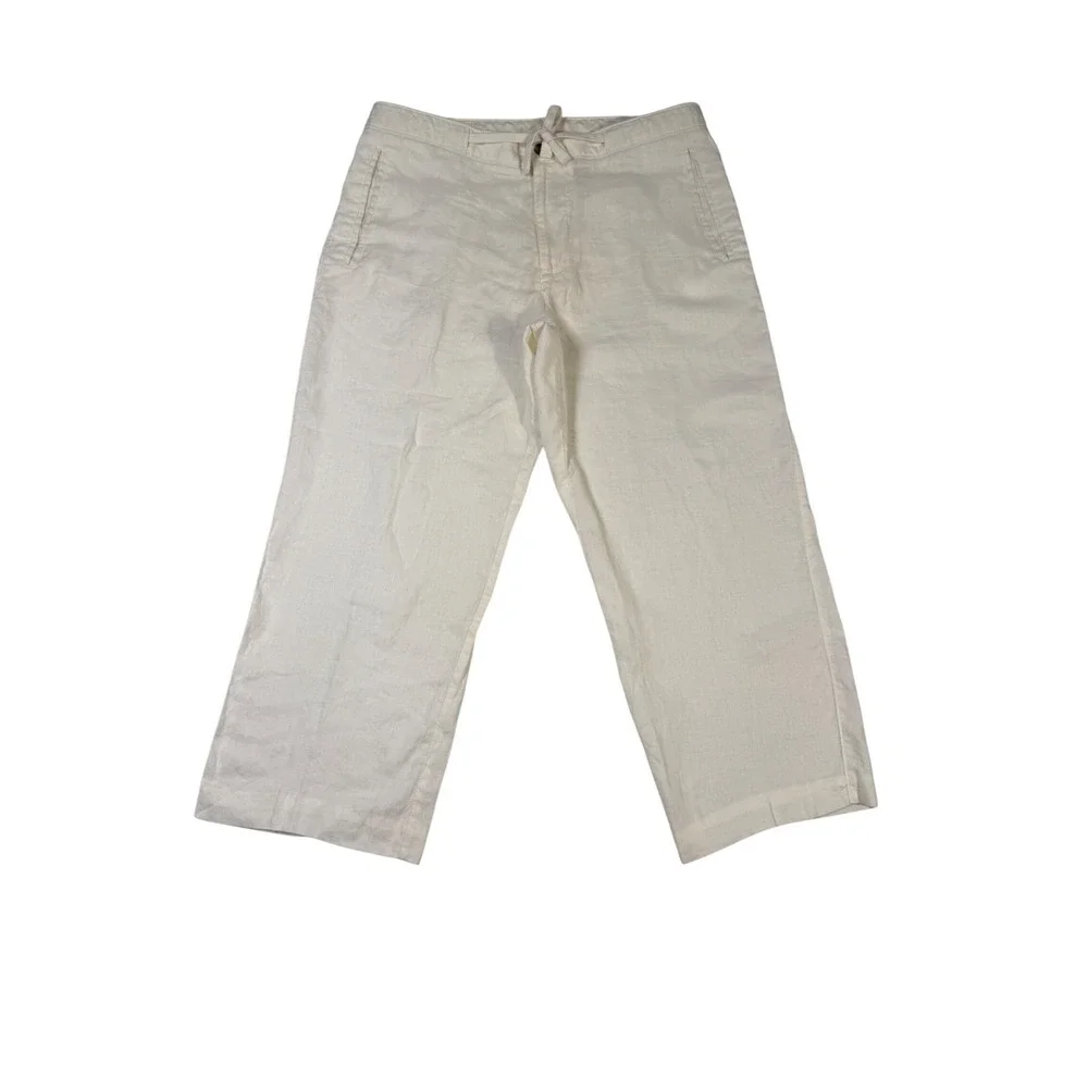 Tasso Elba Island Mens 34x29 Cream 100% Linen Drawstring Straight Leg Pants